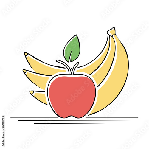 Flat design illustration of apple and bananas
