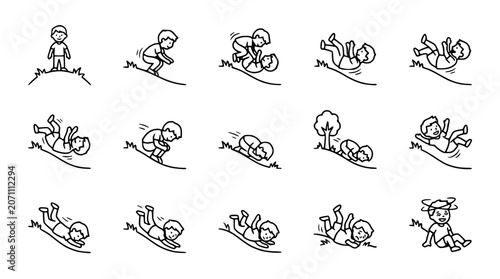 Canvastavla Children Sliding Down Hill Fun Sequence Cartoon Style