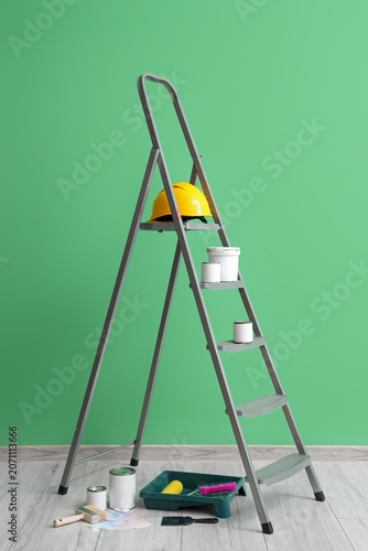Stepladder with cans of pai...