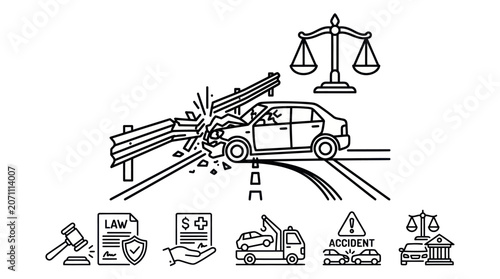 Cuadro en lienzo Car crash traffic accident law and legal service icons.