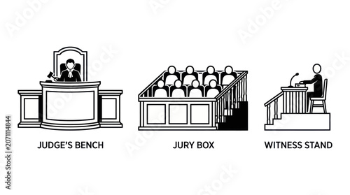 Photography Courtroom furniture icons including judge bench and jury box.