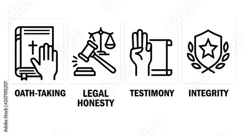 Photos Icon set for oath-taking legal honesty and testimony.