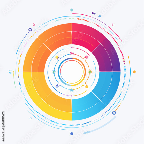 Abstract Circular Infographic with Colorful Segments and Data Points