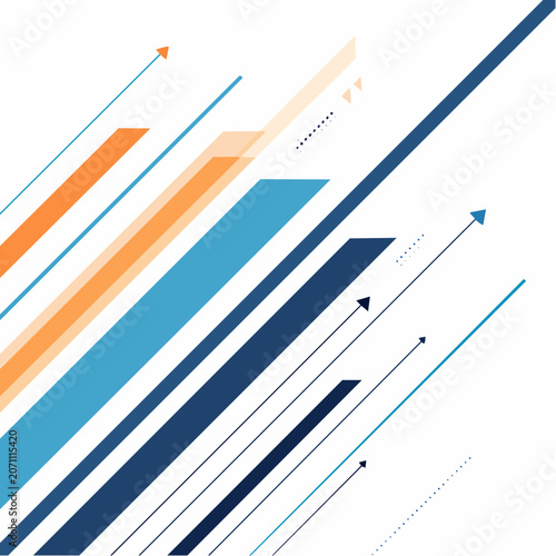 Abstract diagonal lines and arrows in blue and orange on white