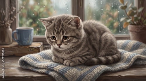 Cute cat on a blanket indoors.