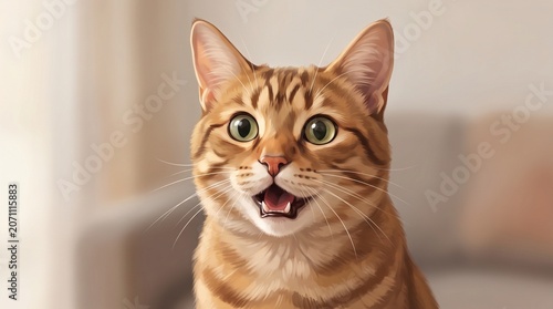 Orange Tabby Cat Closeup Portrait Smiling.