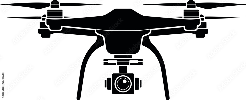 Fototapeta premium Surveillance Drone with Camera Gimbal Silhouette 