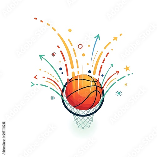 Basketball celebration concept with colorful abstract graphic elements basketball celebration abstract fireworks competition achievement colorful illustration isolated creative