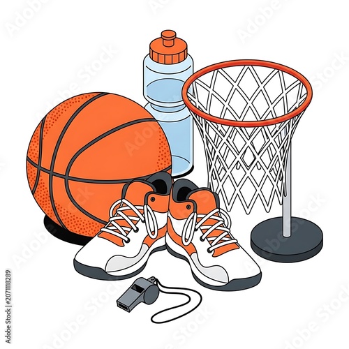 Basketball equipment set including ball sneakers water bottle and whistle with basketball equipment sneakers training exercise lifestyle professional competition collection