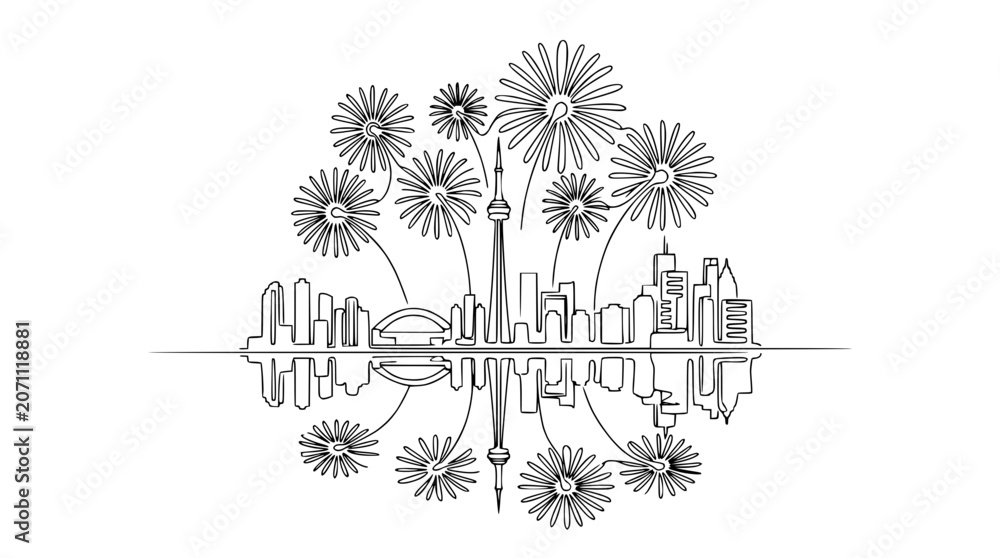 Obraz premium Toronto Skyline with Dandelion Fireworks Illustration