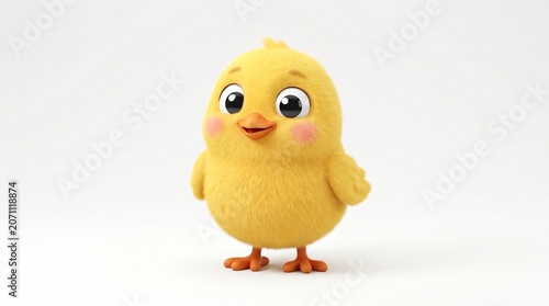 Cute fluffy yellow baby chick 3D render on white background