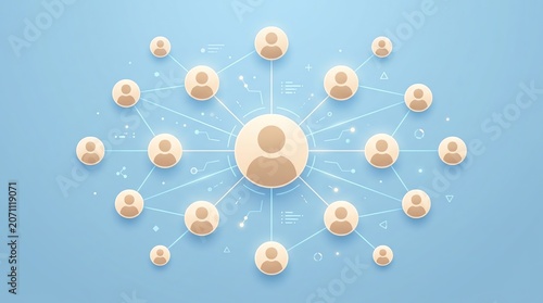 Professional social networking concept showing user icons connected in a digital web for business community and teamwork organization