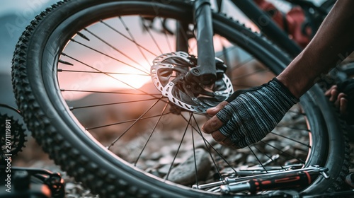 Hands Repairing Road Bike Tire During Race