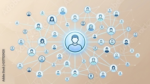 Digital network illustration of social connections with user icons representing global community communication