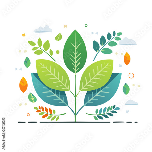 Flat illustration of a leafy plant with scattered foliage