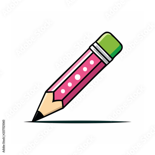 Flat illustration of a pink pencil with green eraser