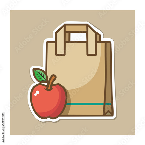 Paper Bag and Apple Flat Illustration