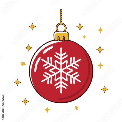 Red Christmas ornament with snowflake and stars