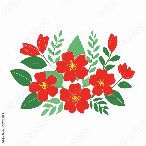 Red Flowers and Green Leaves Illustration