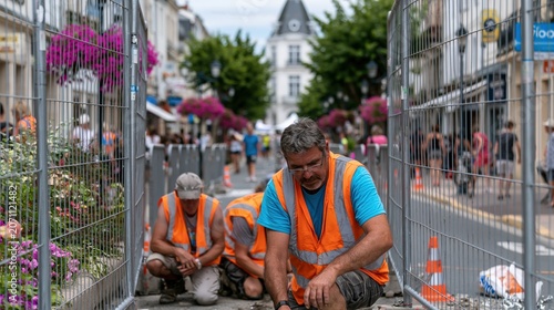 Workers Setting Safety Barriers for Cycling Event