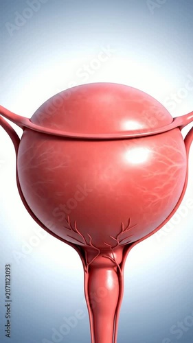 Realistic 3D Urinary Bladder Anatomy Illustration Featuring Detailed Structure And Vascular Network On Softly Lit Gradient Background