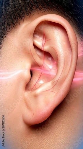 Realistic Close-Up View of Human Ear Anatomy Featuring Highlighted Nerves and Tissues for Medical Education and Healthcare Technology