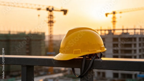 Yellow Construction Hard Hat On A Building Site