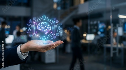 AI Brain Technology Concept with Digital Neural Network Interface and Artificial Intelligence Innovation