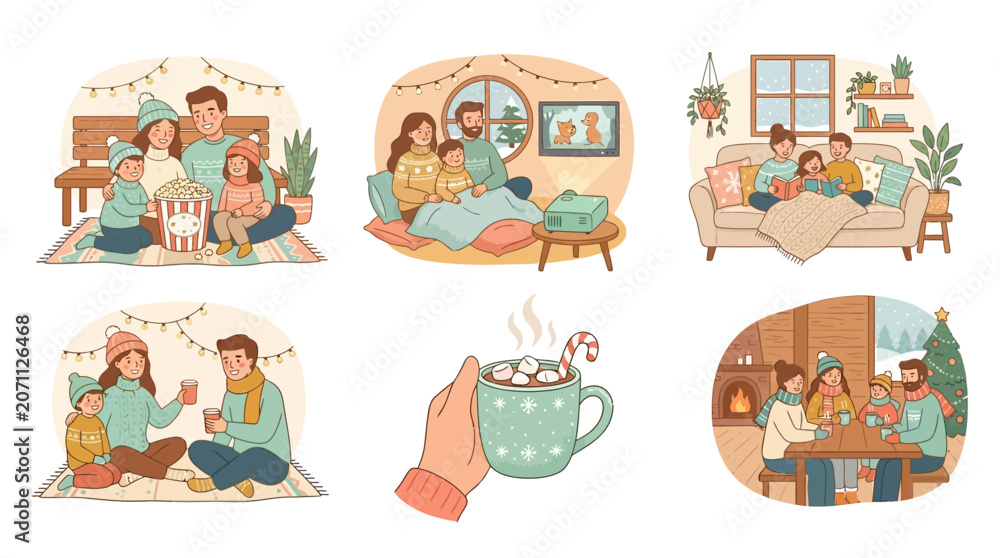 Fototapeta premium Family enjoying holiday dinner and drinks together at home indoors