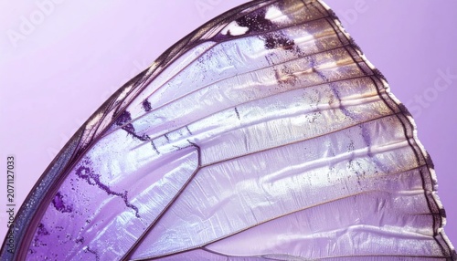 Close-up Macro View of a Delicate Butterfly Wing with Intricate Veins.