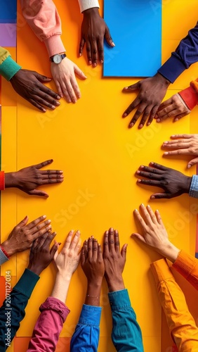 Diverse Hands Reaching Together in Unity and Collaboration.