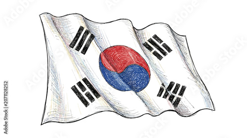 Εκτύπωση καμβά The South Korean flag waves proudly with white background