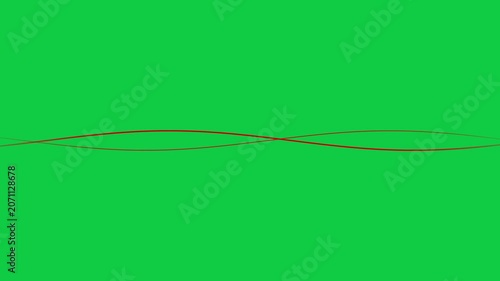 Red Wavy Lines Weaving on Green Screen Background, Looping Animation