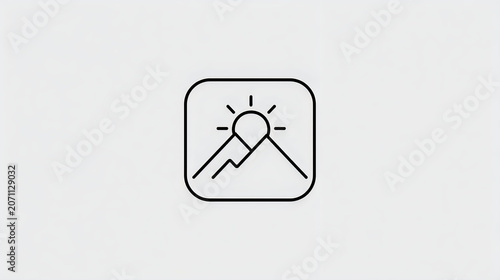 Mountain sunrise icon, simple line art style