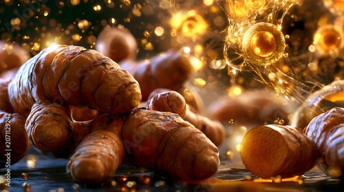 Turmeric Extract with Curcumin Molecules Luxury Herbal Skincare Ingredient and Medicinal Botanical Concept