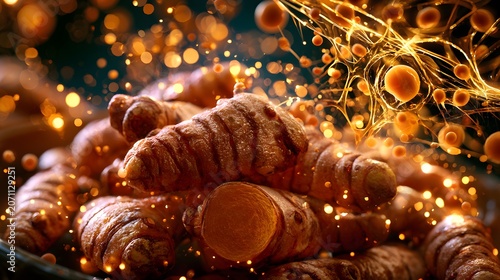 Turmeric Extract with Curcumin Molecules Luxury Herbal Skincare Ingredient and Medicinal Botanical Concept
