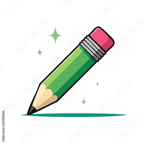 Green pencil with pink eraser and sparkles
