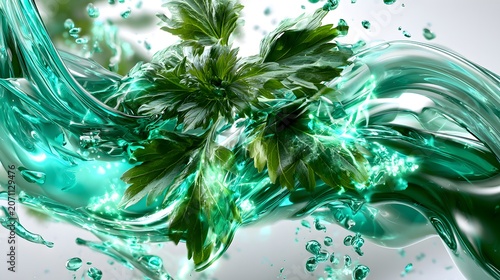 Mugwort Herbal Extract Ingredient Swirling Green Botanical Essence for Medical Skincare and Natural Healing Concept