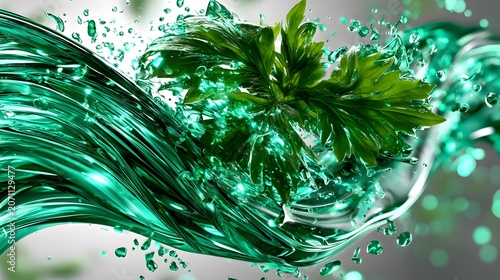 Background Mugwort Herbal Extract Ingredient Swirling Green Botanical Essence for Medical Skincare and Natural Healing Concept