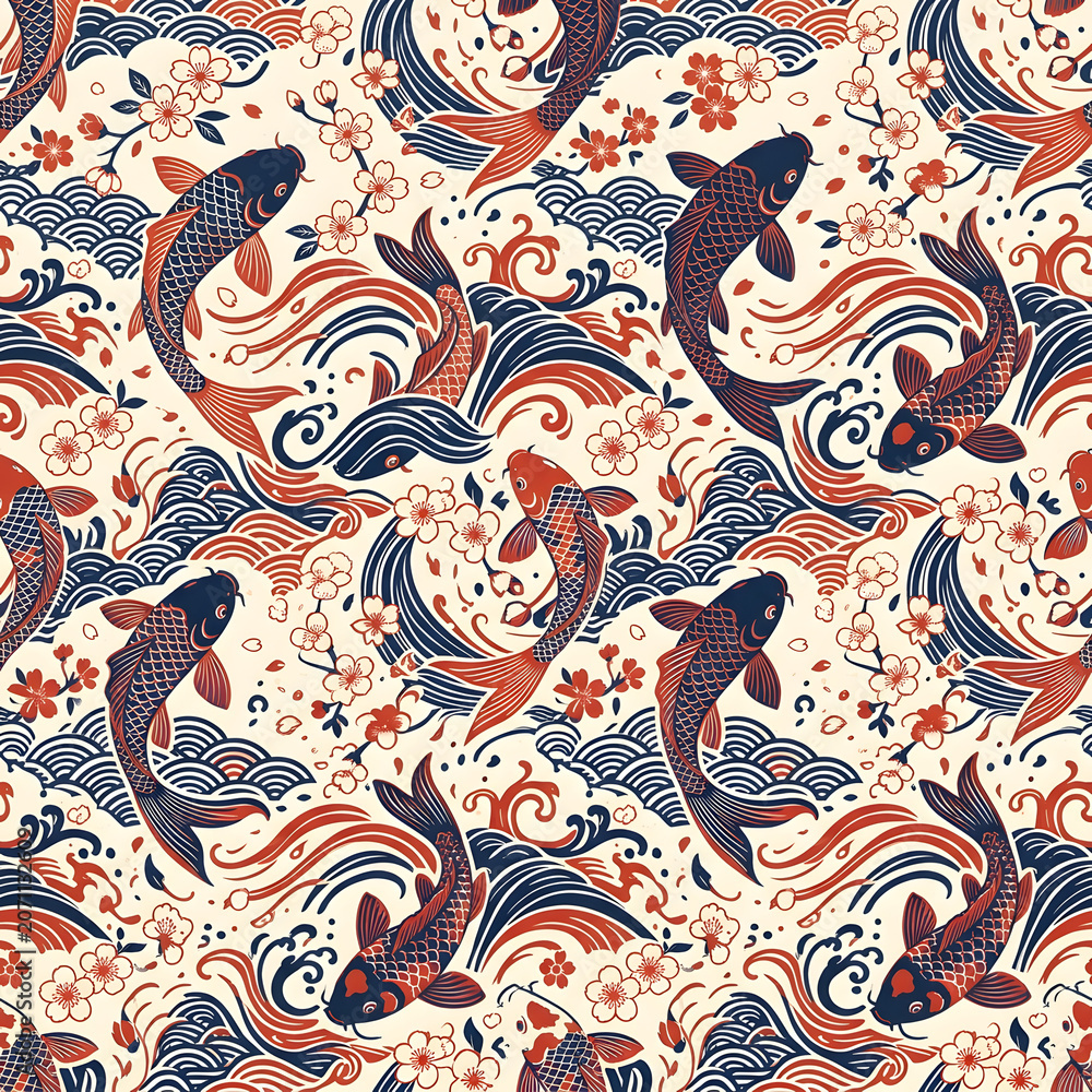 Fototapeta premium Vibrant Koi Fish Pattern Design.