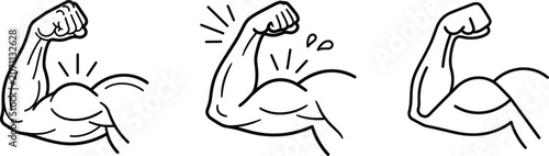 Tableau sur toile Strong arm flexing biceps muscle icon set representing fitness power and physica