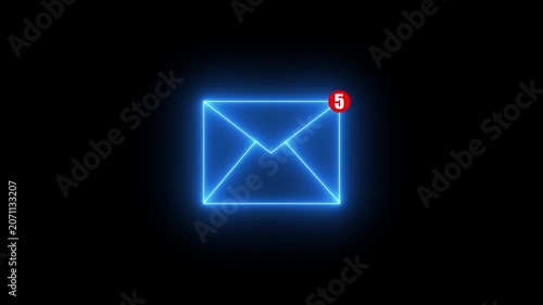 Neon email envelope animation on black background, for digital communication, and business messaging 4k video animation.