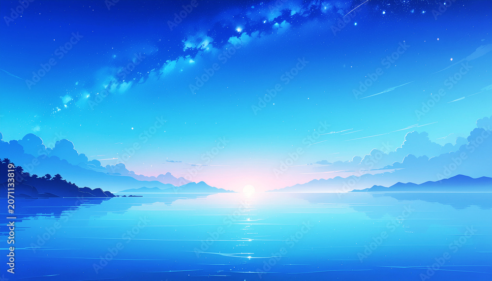 Fototapeta premium Starry Sunrise Over Calm Sea