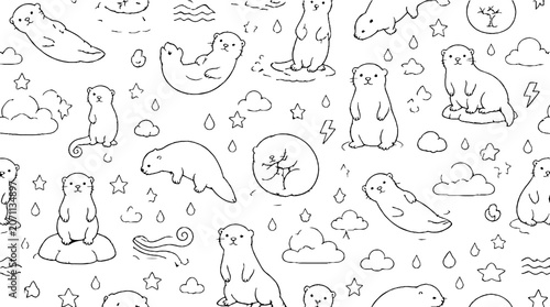 Playful Otters and Whimsical Weather Pattern Design.