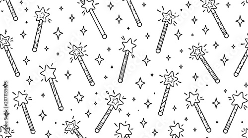 Repeating Pattern of Magic Wands and Stars.
