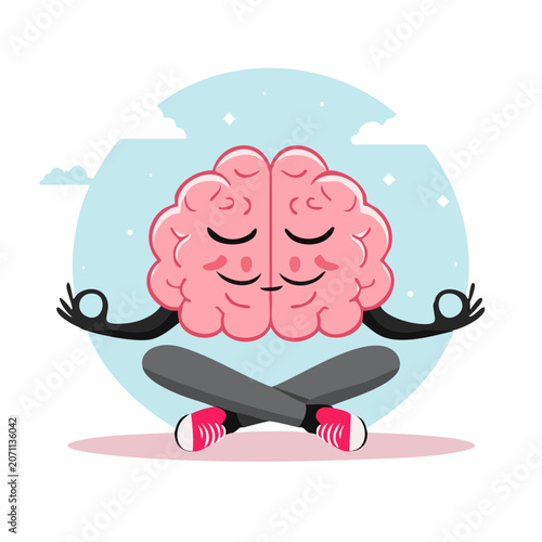 Cartoon brain meditating in lotus position