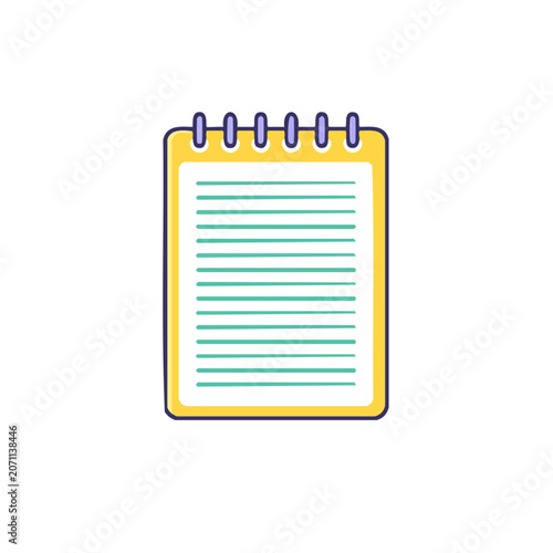 Flat illustration of a spiral-bound notepad with lined paper