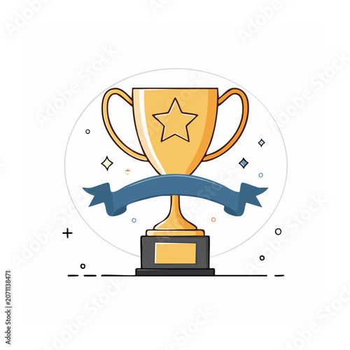 Golden trophy with blue ribbon and star