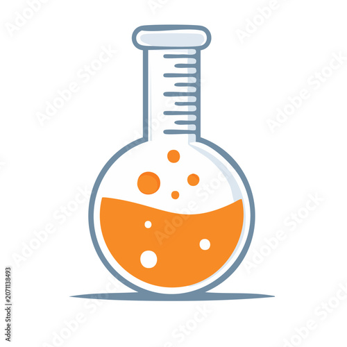 Laboratory Flask with Orange Liquid and Bubbles