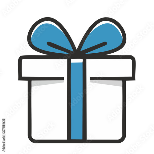 Flat illustration of a gift box with blue ribbon